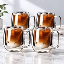 Leylart 4 Adet Çift Katmanlı Kahve Kupasi Seti - Kahve Sunum Bardağı - Latte Bardağı Çift Cidarlı 350 ml