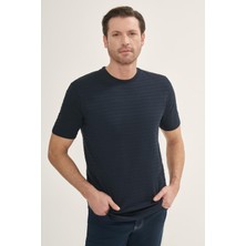 İntersivin Erkek Bisiklet Yaka Dokulu Çizgili Kısa Kollu Pamuk Karışımlı T-Shirt BRŞ-03