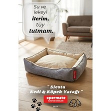 Xpermate Kedi Yatağı ve Köpek Yatağı Fermuarlı Evcil Hayvan Yatağı 80x100x28 cm Antrasit Bej Yuvi Siesta
