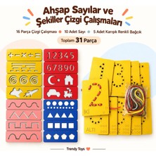 Trendy Toys Eğitici Ahşap Çizgi Çalışmaları ve Sayılar İp Geçirme Oyunu Renkli 10 Adet Ahşap Sayılar
