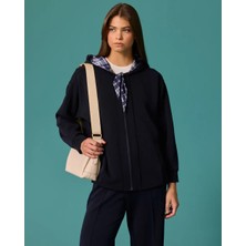 Ekose Fular Detaylı Kapüşonlu Fermuarlı Sweatshirt SCL