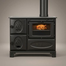 Süsler Mat Siyah Döküm Kuzine Soba + Fırınlı Soba + Döküm Soba Uyuyan Soba Kömür Sobası Odun Sobası