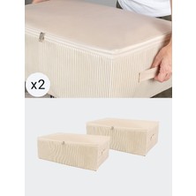 Empressco 2 Adet Mega Boy Krem Çizgi Desenli Yastık Yorgan Düzenleyici Baza Altı Hurç Seti 75X40X20 cm