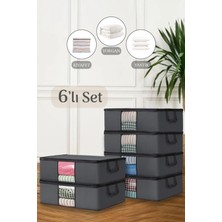 Empressco 6 Adet Baza ve Yatak Altı Uyumlu Pencereli Giysi Yastık Hurcu Düzenleyici Saklama Çantası 64X45X22CM