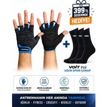 Universal 3344 Mavi Ağırlık Fitness Bisiklet Doğa ve Su Sporları Eldiveni 3 Lü Pk.çorap Hediyeli
