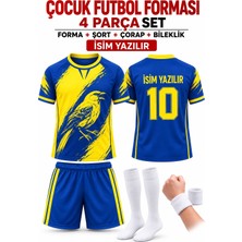 Yensa Isim Yazılır Fenerbahçe Sarı Lacivert Kanarya Baskılı Taraftar Çocuk Forma Seti 4 Parça