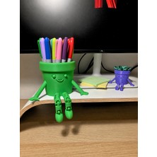 Bezos 3D Baskı Hareketli Gülen Kalemlik - Eklemli Masaüstü Organizer - Yeşil