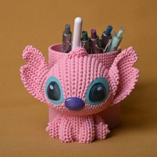Bezos 3D Baskı Knitted Kalemlik - Sevimli Karakterli Masaüstü Kalem Organizeri-Pembe