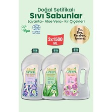 3'lü Set Mom's Green Doğal Sertifikalı Sıvı Sabun Seti (Lavanta-Kır Çiçekleri-Aloevera) 3 Adet x 1500 ml