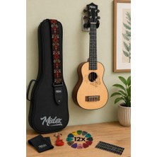 Midex SPA-261 Ladin Ağacı Kelebek Desenli Kaliteli Soprano Ukulele Seti