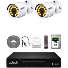 Uptech Full Hd 2 Kameralı Gece Renkli Görüş Su Geçirmez Güvenlik Kamera Seti 250GB HDD 2239