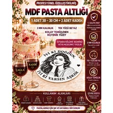 Kişiye Özel Fotoğraflı Mdf Pasta Altlığı ve Isimli 2 Kadeh Seti