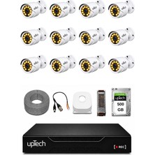 Uptech Full Hd 12 Kameralı Gece Renkli Görüş Su Geçirmez Güvenlik Kamera Seti 500 GB HDD 2239