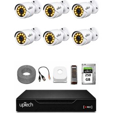 Uptech Full Hd 6 Kameralı Gece Renkli Görüş Su Geçirmez Güvenlik Kamera Seti 250GB HDD 2239