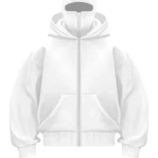 Samuray Ninja Çift Kapşonlu Zıp Fermuarlı Kanguru Cepli Tam Fermuarlı Hoodie Swetshirt - Beyaz