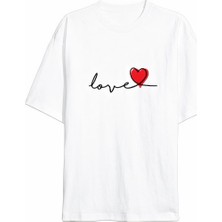 14 Şubat Tişört Sevgililer Günü Için Özel Tasarım Love Baskılı T-Shirt - Beyaz