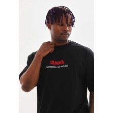 Erkek Baskılı T-Shirt Kısa Kol Bisiklet Yaka Rahat Kalıp Tişört  - Siyah