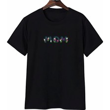 Anneler Günü Mom Çiçek Temalı Baskılı Oversize Bisiklet Yaka T-Shirt - Siyah