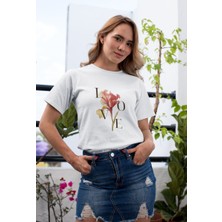 Kadın Özel Baskılı Modern Fit %100 Pamuk Bisiklet Yaka T-Shirt