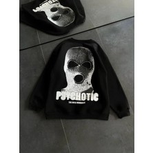 Kadın 3 Iplik Kışlık Bisiklet Yaka Baskılı Sweatshirt - Siyah