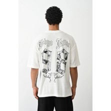Erkek Kısa Kol Yazlık Tişört Bisiklet Yaka Baskılı Oversize T-Shirt - Beyaz