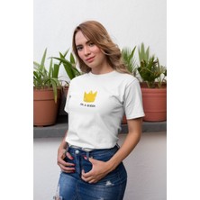 Kadın Özel Baskılı Modern Fit %100 Pamuk Bisiklet Yaka T-Shirt
