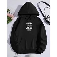 Kadın Oversize Kapüşonlu Cepli Baskılı 3 Iplik Pamuklu Hoodie Sweatshirt - Siyah