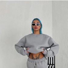 Kadın Bisiklet Yaka 3 Iplik Pamuklu Basic Sweatshirt - Gri