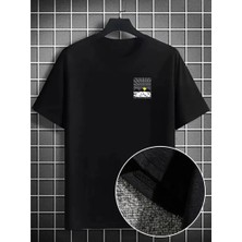 Erkek Tişört Dağ Grafikli Kısa Kollu Yazlık T-Shirt - Siyah