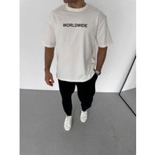 Erkek Yazlık Baskılı Tişört Bisiklet Yaka Kısa Kol Regular Fit T-Shirt - Beyaz