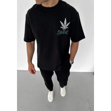 Erkek Baskılı T-Shirt Kısa Kol Bisiklet Yaka Regular Fit Rahat Kalıp Günlük Tişört - Siyah