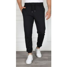 Erkek Jogger Eşofman Altı Cepli, Paça Lastikli , Spor Pantolon - Siyah