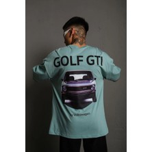 Erkek Oversize Tişört Golf Gtı Retro Araba Baskılı T-Shirt - Mint Yeşili