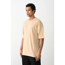 Erkek Tişört Düz Basic Penye Yazlık Bisiklet Yaka Kısa Kol T-Shirt - Bej