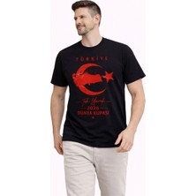 Erkek Türkiye Ay Yıldız Baskılı Taraftar Forma T-Shirt - Siyah