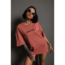 Kadın Oversize Tişört Golf Gtı Retro Araba Baskılı T-Shirt  - Gül Kurusu