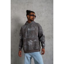 Erkek 3 Iplik Pamuklu Kapüşonlu Kanguru Cepli Sweatshirt Hoodie -  Gri