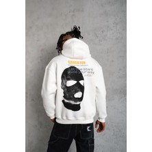 Erkek Maske Baskılı 3 Iplik Pamuklu Kapüşonlu Sweatshirt Hoodie - Beyaz
