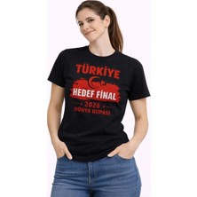 Kadın Türkiye Baskılı Tişört Ay Yıldız 2026 Dünya Kupası Taraftar Forma T-Shirt - Siyah