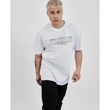 Erkek Kısa Kol Yazlık Tişört Bisiklet Yaka Baskılı Oversize T-Shirt -  Beyaz
