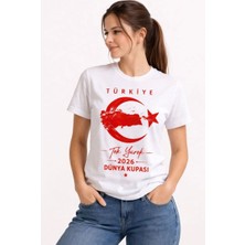 Kadın Türkiye Ay Yıldız 2026 Dünya Kupasi Taraftar Forma T-Shirt - Beyaz