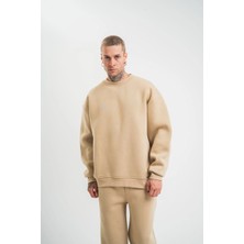 Erkek Uzun Kol Bisiklet Yaka 3 Iplik Pamuklu Kışlık Sweatshirt  - Bej
