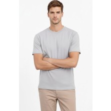 Erkek Bisiklet Yaka Yazlık Kısa Kol Düz Tişört Regular Kalıp T-Shirt - Gri