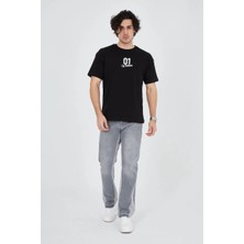 Erkek Baskılı T-Shirt Kısa Kol Bisiklet Yaka Regular Fit Rahat Kalıp Günlük Tişört - Siyah