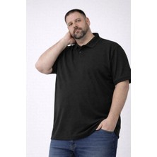 Erkek Polo Yaka Düğmeli Tişört Pike Kumaş Battal Beden Kısa Kol T-Shirt - Siyah