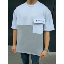 Erkek Tişört Torba Cepli Parçalı Kısa Kol T-Shirt - Gri