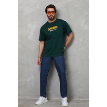 Erkek Kısa Kol Yazlık Tişört Bisiklet Yaka Baskılı Oversize T-Shirt - Yeşil