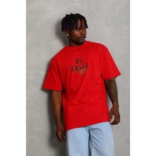 Erkek Baskılı T-Shirt Kısa Kol Bisiklet Yaka Regular Fit Tişört - Kırmızı