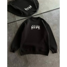 Kadın 3 Iplik Pamuklu Bisiklet Yaka Baskılı Sweatshirt - Siyah