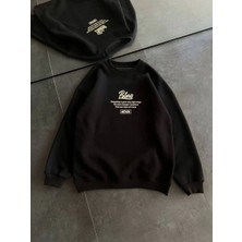 Kadın 3 Iplik Pamuklu Bisiklet Yaka Baskılı Sweatshirt - Siyah